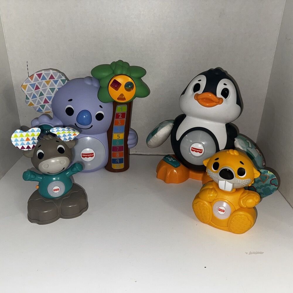 Fisher Price Linkimals Lot 4 Penguin Koala Moose Beaver Lights Sounds Test Works